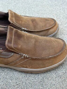 SKECHERS Loafer Shoes Men's 9 Brown Leather 64858 Slip On Harper Forde